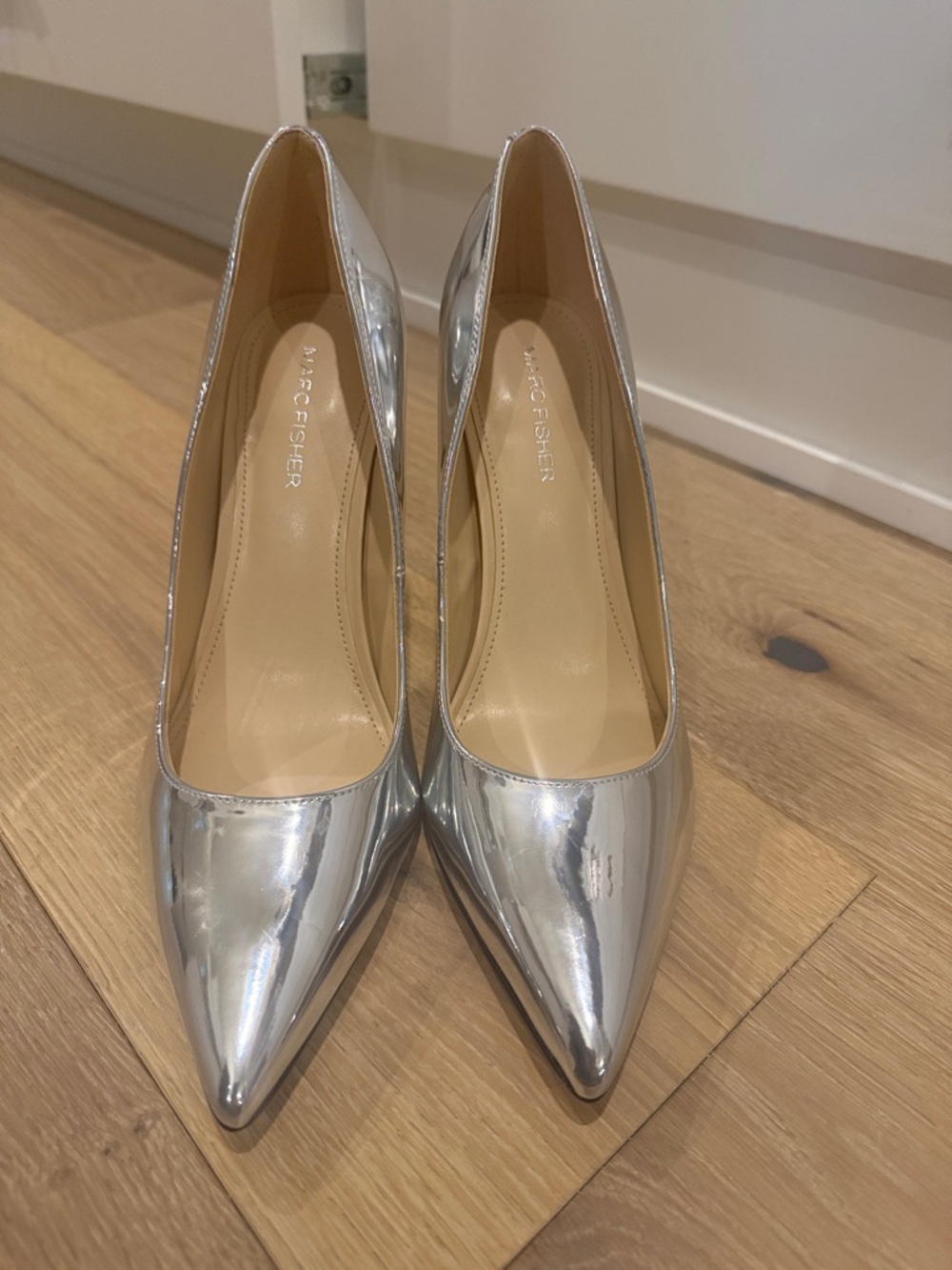 Marc Fisher Metallic Silver Pointed Toe Pumps